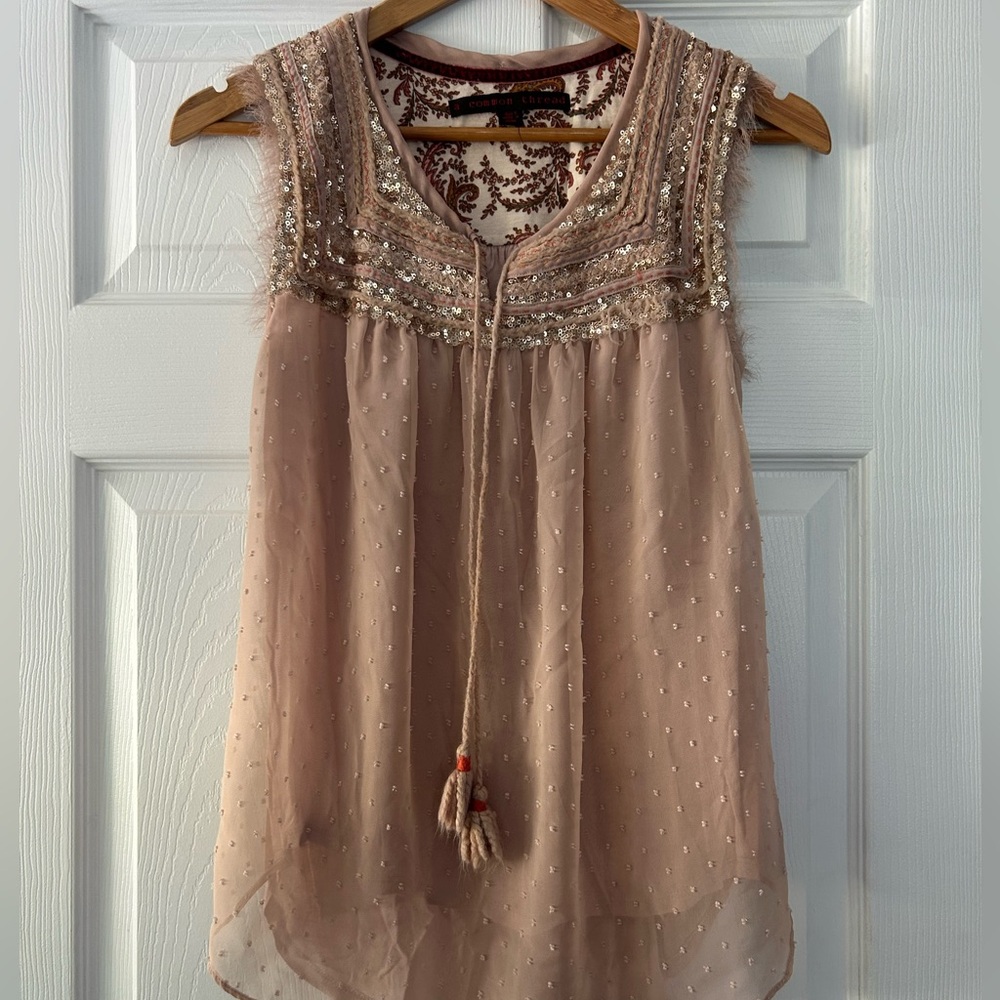 Anthropologie Sequin Tassel Blouse